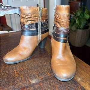 Pikolinos Verona Cognac Burnished Leather Ankle Boots, Size 38